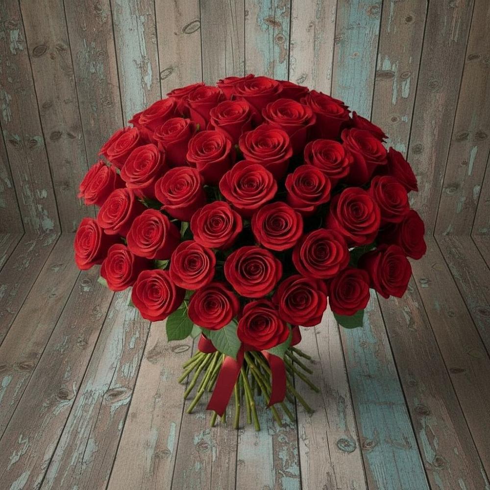 Букет 55 Красных роз Фридом в Троицком Хабаровский край
