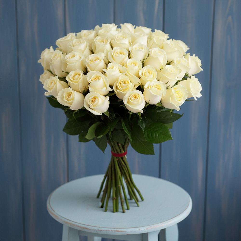 Букет 51 Белая роза Эдлесс Лав в Троицком Хабаровский край