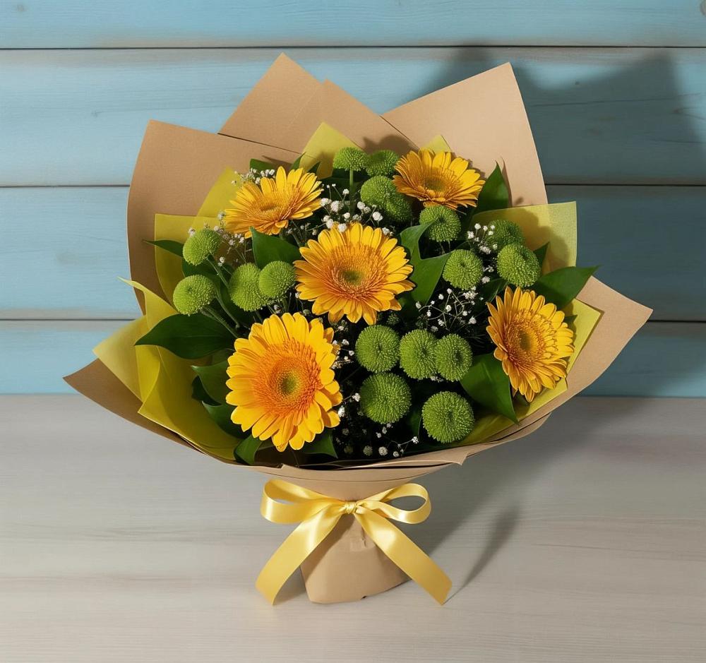Букет цветов из: Герберы и Хризантемы в Троицком Хабаровский край