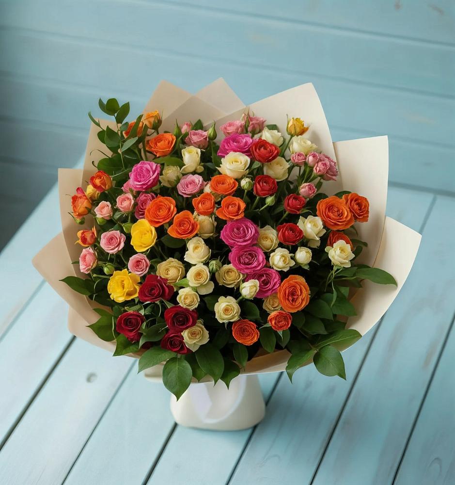 Букет Микс из разноцветных кустовых роз в Троицком Хабаровский край