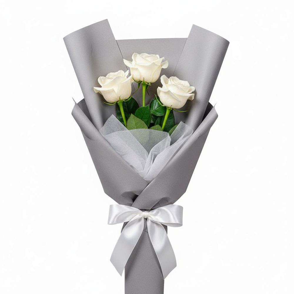 Букет 3 белые розы в Троицком Хабаровский край