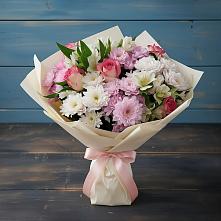 Букет цветов из:  Хризантемы, Альстромерии и Розы в Троицком Хабаровский край