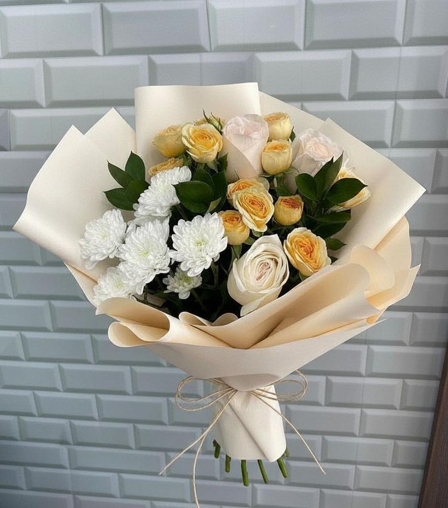 Букет цветов из: Розы и Хризантемы в Троицком Хабаровский край