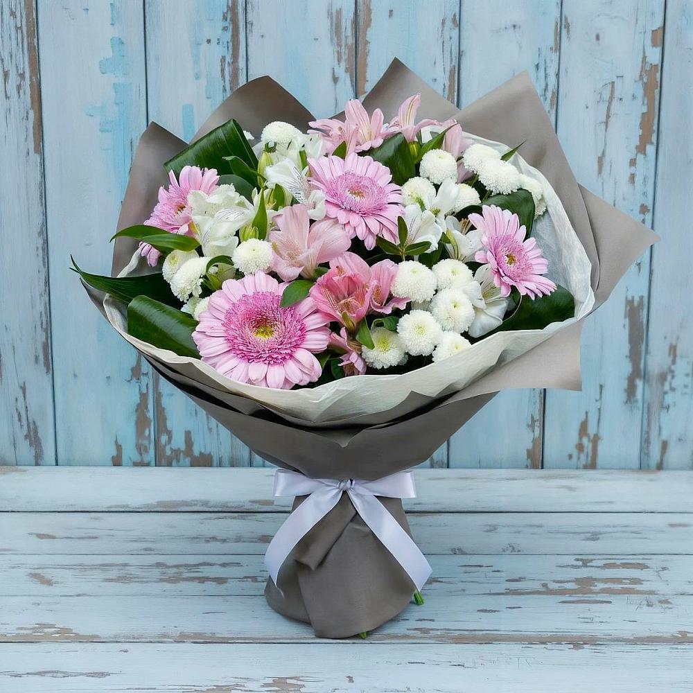 Букет цветов из: Герберы, Альстромерии и Хризантемы в Троицком Хабаровский край