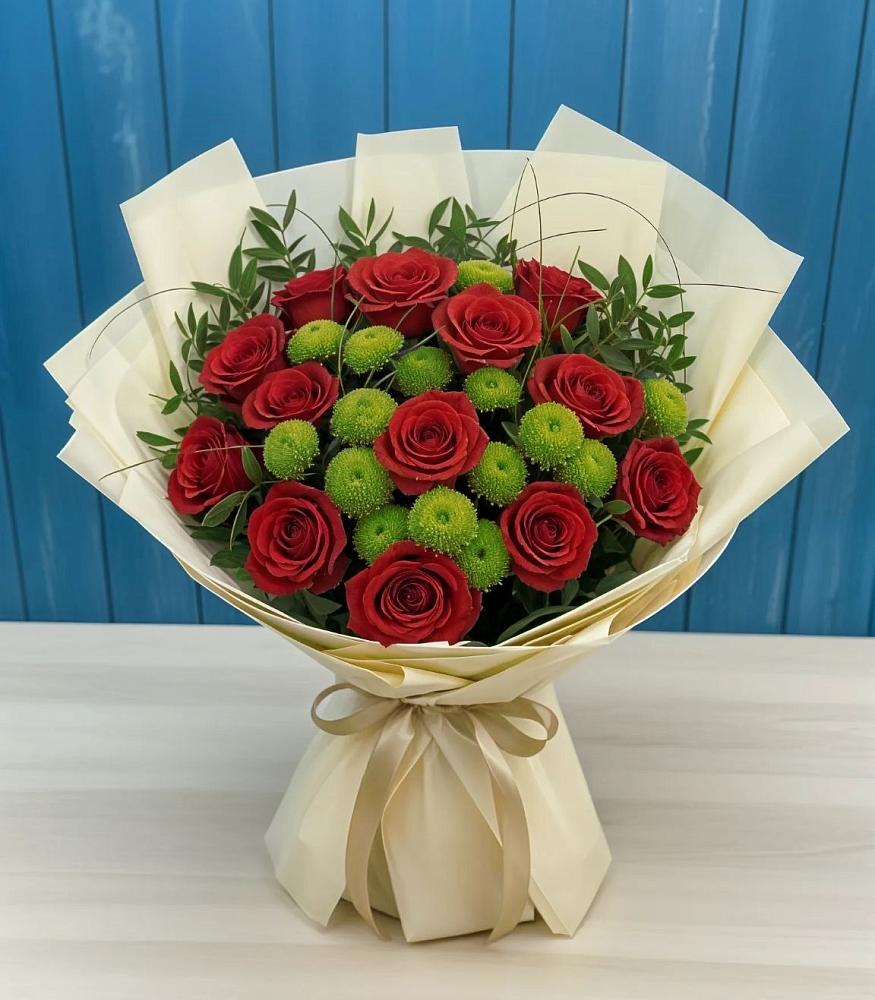 Букет цветов из: Розы и Хризантемы в Троицком Хабаровский край