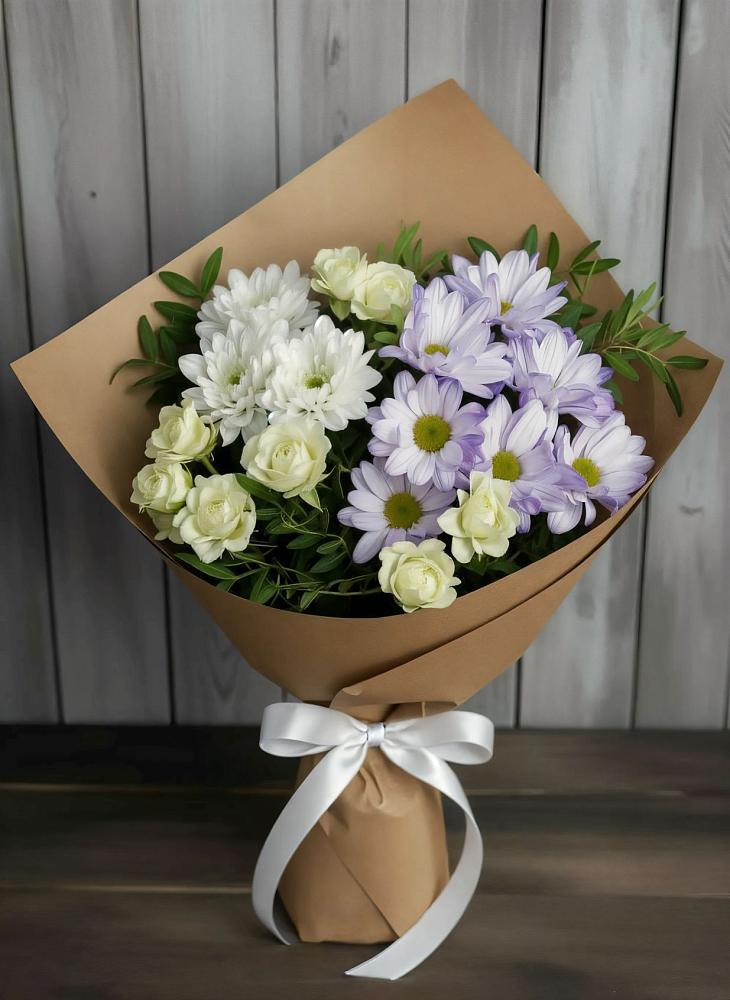 Букет цветов из: Хризантемы и Розы в Троицком Хабаровский край